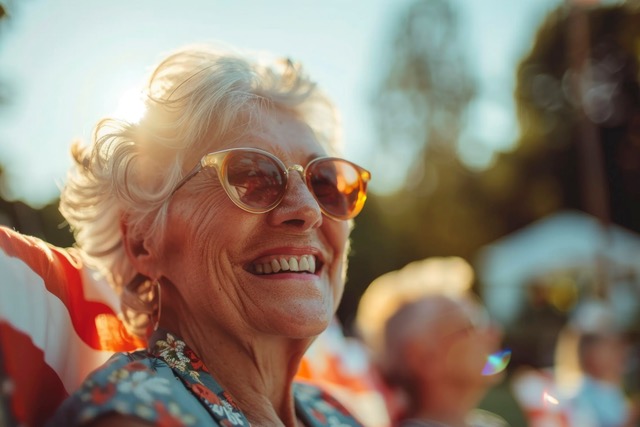 Personne âgée avec des lunettes de soleil